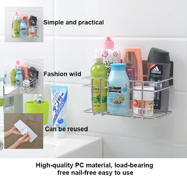 Shower Caddy Bathroom Storage Basket Wall Mounted Metal Suction Corner Shelf Kitchen Spice Holder Organizer-Crystallove