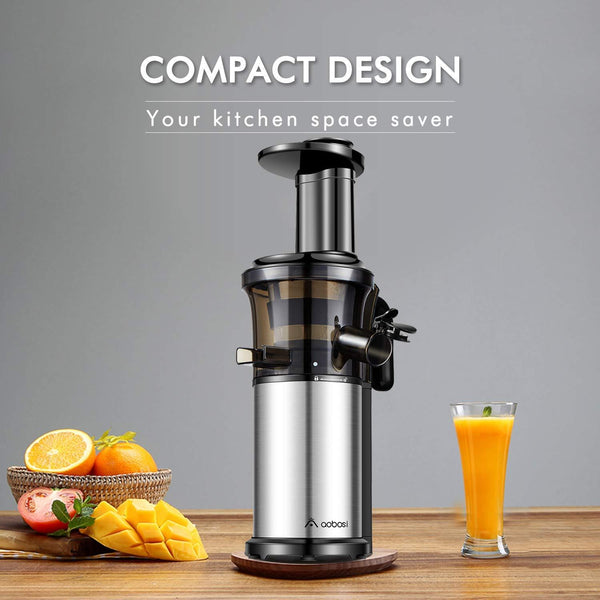 Aobosi Slow Masticating Juicer Extractor Compact Cold Press Juicer Machine with Portable Handle/Quiet Motor/Reverse Function/Juice Jug and Clean Brush for High Nutrient Fruit & Vegetable Juice