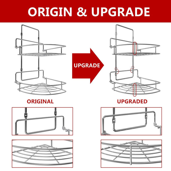 Vdomus Strong Shower Caddy 2 Tier Bathroom Corner Shelf Organizer Polished Chrome No Drilling Needed Basket Holder Wall Mounted for Kitchen