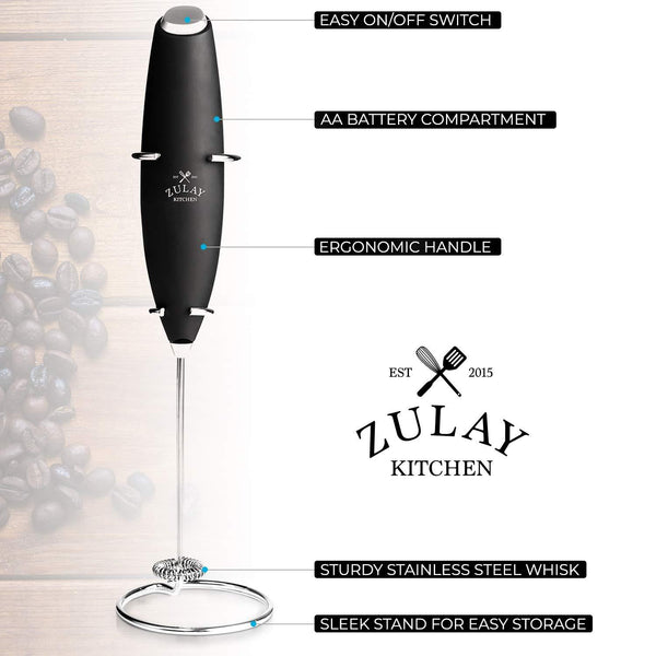 Zulay High Powered Milk Frother Handheld Foam Maker for Lattes - Great Electric Whisk Drink Mixer for Bulletproof® Coffee, Mini Blender and Foamer Perfect for Cappuccino, Frappe, Matcha, Hot Chocolate by Milk Boss