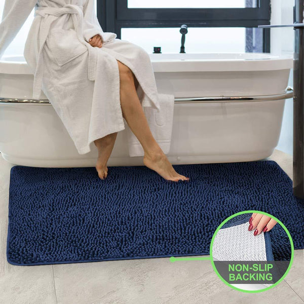 Secura Housewares Bathroom Rugs, Oversize 47" x 28" | Non Slip, Water Absorbent, Machine Washable Bath Mat Carpets | Ultra Soft, Fluffy, Thick Chenille Bath Mats for Doors, Bathroom, Kitchen | Gray