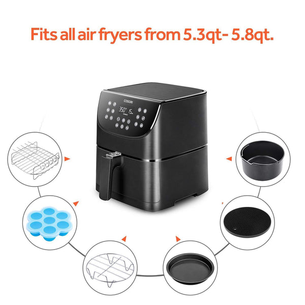 COSORI Air Fryer Accessories XL (C158-6AC), Set of 6 Fit all 5.3Qt, 5.8Qt, 6Qt Air Fryer, FDA Compliant, BPA Free, Dishwasher Safe, Nonstick Coating, 2-Year Warranty