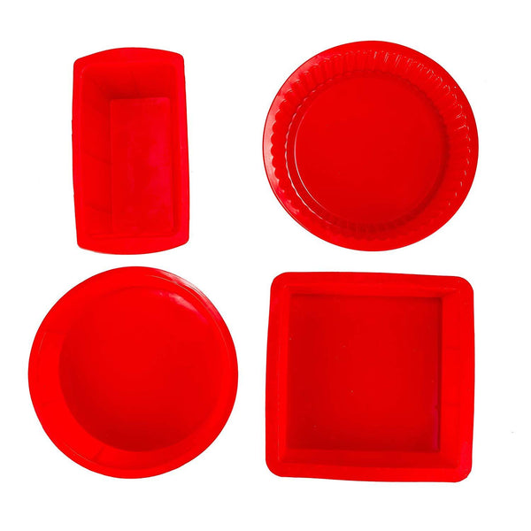 Silicone Baking Cake Pans Kitchen Cookware Kitchen Muffin Pan Cupcakes Circle 8 x 8 Inch Pie Pan (Red (4 Pack) Set)