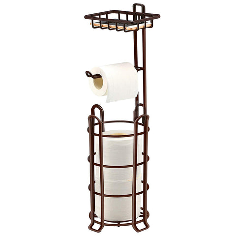 TomCare Toilet Paper Holder Toilet Paper Stand 4 Raised Feet Bathroom Accessories Portable Tissue Paper Dispenser Reserve Free Standing Toilet Paper Roll Storage Shelf Bathroom Bronze