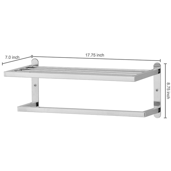 Modern Chrome Plated Wall Mounted 18-Inch Bathroom Storage Shelf & Towel Rack Bar