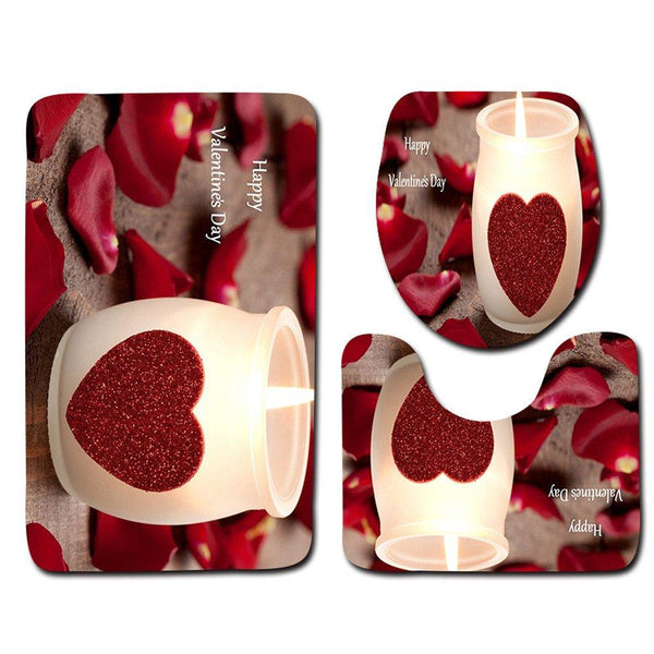 Digood Valentines Day Bath Carpets Combo, 3 Piece Sweet Heart Bathroom Mats Set Non-Slip Machine Washable Bathroom Rugs/Contour Mat/Toilet Cover (A)