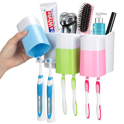 iHave Toothbrush Holder Wall Mount 3 Cups Electric Toothbrush Storage Set- No Drill or Nail Needed Toothpaste Holder