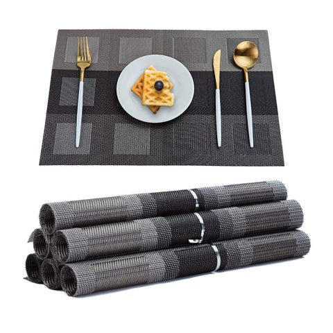 TOP BEAUTY Placemats Set of 6 Woven Vinyl Table Mats PVC Heat Insulation Stain Resistant Non Slip Kitchen Dining Table Decoration