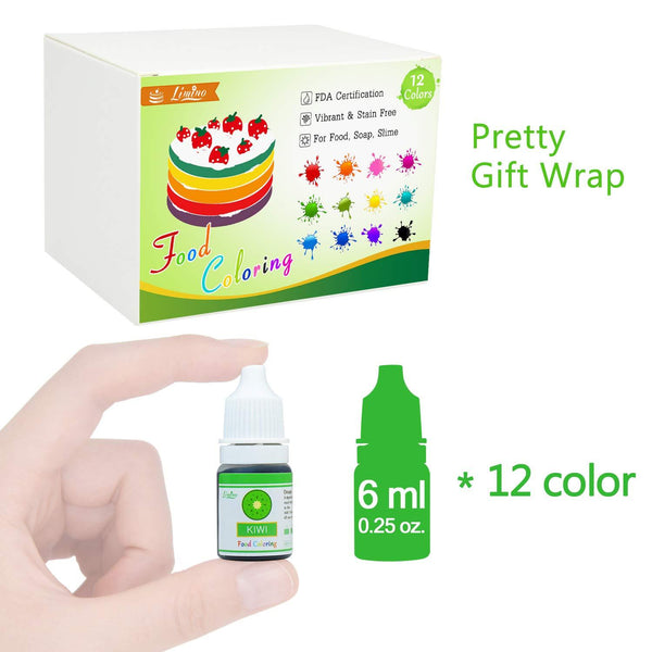 Food Coloring - 12 Color Bright Rainbow Cake Food Coloring Set for Baking, Decorating, Icing and Cooking - Assorted Variety Liquid Food Color Dye for Slime Making and DIY Crafts - .25 fl. oz. Bottles
