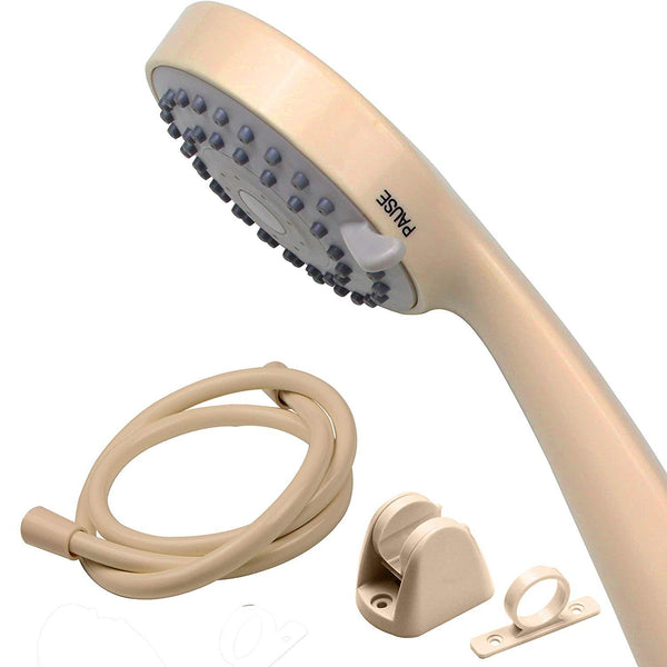 PIH High Pressure RV Handheld Shower Head Unit with Powerful Shower Spray w/Pause Setting, Multi-Functions, Bathroom Accessories w/ 59'' Hose, Bracket, Hose Clock