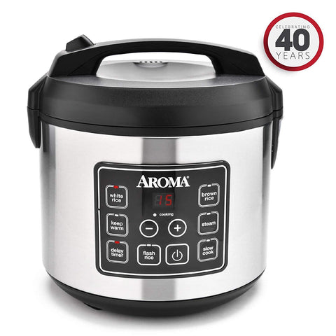 Aroma Housewares 20 Cup Cooked (10 cup uncooked) Digital Rice Cooker, Slow Cooker, Food Steamer, SS Exterior (ARC-150SB)