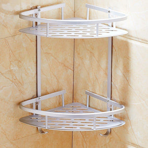 Hawsam No Drilling Bathroom Corner Shelves, Aluminum 2 Tier Shower Shelf Caddy Adhesive Storage Basket for Shampoo
