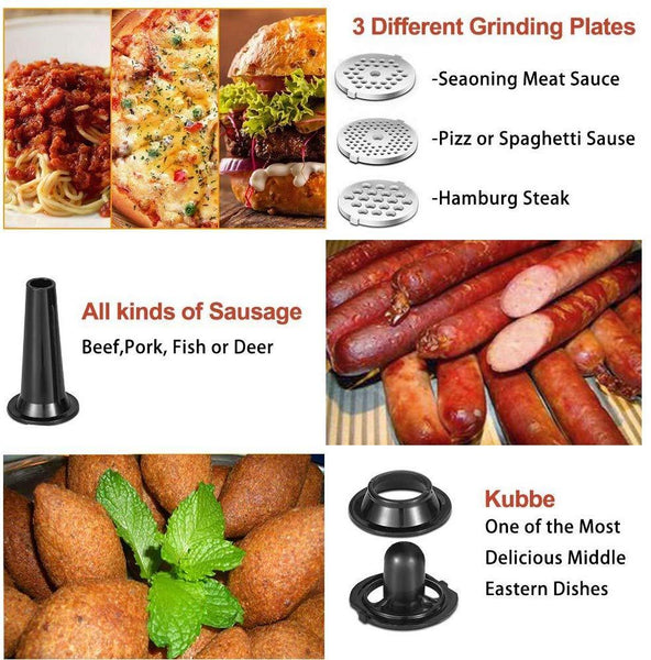 Electric Meat Grinder, Aobosi 3-IN-1 Meat Mincer & Sausage Stuffer,【1200W Max】Sausage & Kubbe Kits Included, 3 Grinding Plates,Stainless Steel | Home Kitchen & Commercial Use