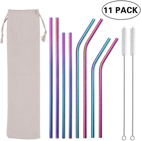 Multicolor Colorful Stainless Steel Straws,Set of 8 10.5" 8.5" Reusable Rainbow Multi-Colored Drinking Straws for 30/20oz Tumbler Cold Beverage,FDA-Approved Straws(4 Straight+4 Bent +2 Brushes+1 Bag)