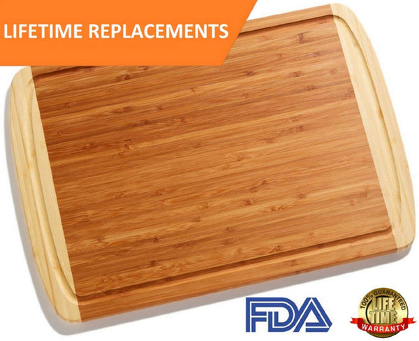 Greener Chef Extra Large Organic Bamboo Cutting Board for Kitchen - Lifetime Replacement Boards - 18 x 12.5 Inches - Best Wood Butcher Block and Wooden Carving Board for Meat and Chopping Vegetables