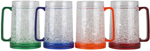 Lily's Home Double Wall Gel-Filled Acrylic Freezer Stein Mugs, Great as Old Fashion Drinking Glasses at BBQs and Parties, Clear with Assorted Color Accents (16 oz. Each, Set of 4)