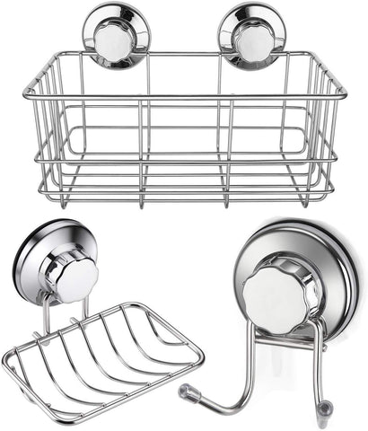 iPEGTOP Strong Suction Cup Shower Caddy Bath Shelf Storage, Combo Organizer Basket for Shampoo, Conditioner, Soap, Razor Bathroom Accessories - Rustproof Stainless Steel