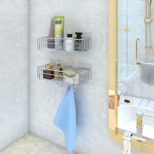 Lifewit Bathroom Shelves Organizer Storage Kitchen Rack with No Drilling Traceless Transparent Adhesive Shower Caddy, 2 Packs, 9.8"×4.5"×4.3"