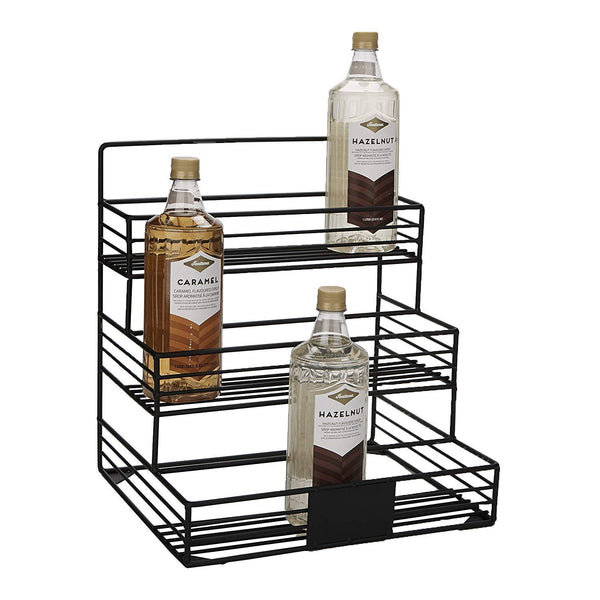 Mind Reader IRSYR4-BLK Clear Syrup Bottle Holder, Wire 4 Compartment Bottle Organizer,  Storage for Syrup, Wine, Dressing - 4 Capacity, Black