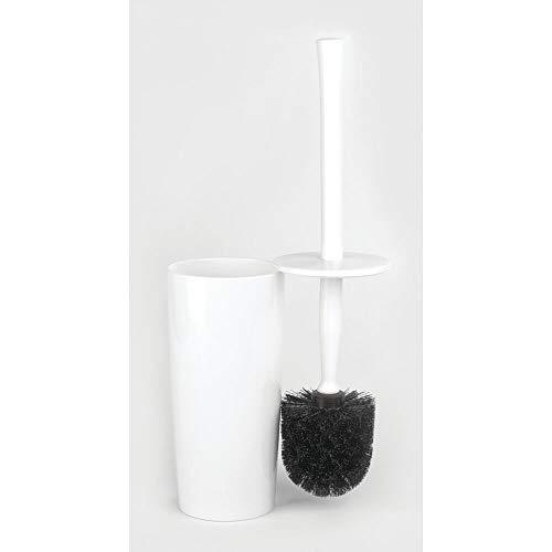 mDesign Slim Compact Plastic Toilet Bowl Brush and Holder for Bathroom Storage - Sturdy, Deep Cleaning - White