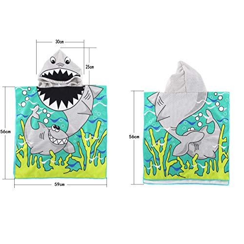 HETH Kids Hooded Beach and Bath Towel 100% Cotton Beach Swimming Coverup for Age 2-8 Years Old Multi-use for Bath/Shower/Pool(Tiger Shark)