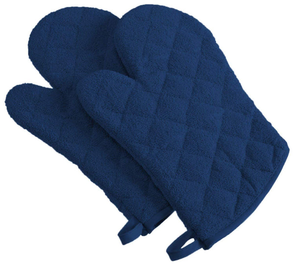 The Triumphant Chef 100% Cotton, Terry Oven Mitts 7 x 13, Heat Resistant, Machine Washable for for Everyday Kitchen Basic, Set of 2, French Blue, Ovenmitt, 2 Piece