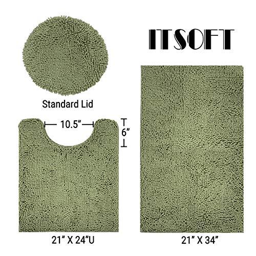 ITSOFT 3pc Non-Slip Shaggy Chenille Bathroom Mat Set