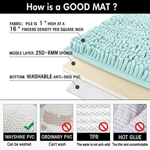 MAYSHINE Non-Slip Bathroom Rug Shag Shower Mat Machine-Washable Bath Mats with Water Absorbent Soft Microfibers, 20" W x 32" L, Turquoise