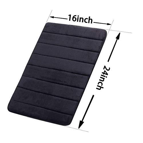 FINDNEW [Update Non-Slip Soft Microfiber Memory Foam Bath Mat,Toilet Bath Rug,with Increased Anti-Skid Bottom Washable Quickly Drying Bathroom mats (16" X 24", Black)