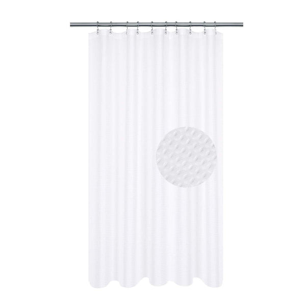 Waffle Weave Fabric Shower Curtain 230 GSM Heavy Duty, Spa, Hotel Luxury, Water Repellent, White Pique Pattern, 71 x 72 inches Decorative Bathroom Curtain