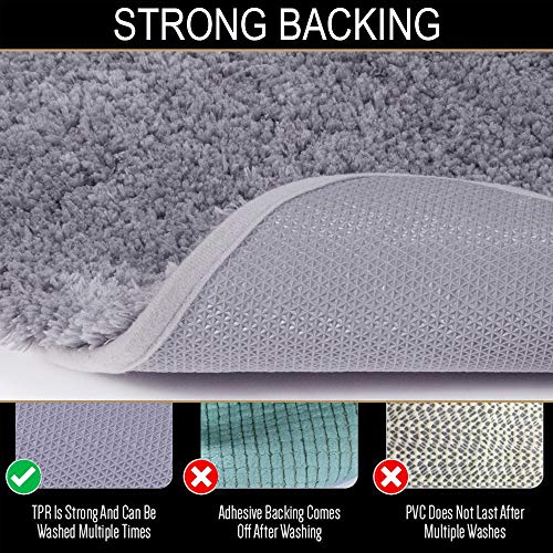 Walensee Bathroom Rug Non Slip Bath Mat for Bathroom (16 x 24) Water Absorbent Soft Microfiber Shaggy Bathroom Mat Machine Washable Bath Rug for Bathroom Thick Plush Rugs for Shower (Gray)