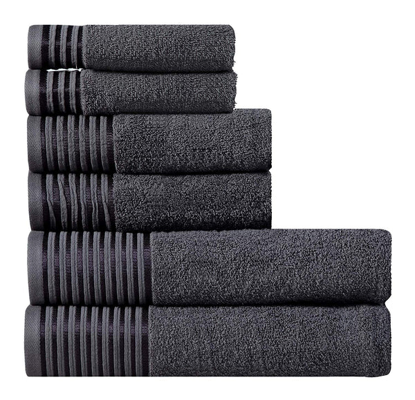 600 GSM Ultra Soft 100% Combed Cotton 6-piece Towel Set (Charcoal Black): 2 Bath towels, 2 Hand towels, 2 Washcloths, Long-staple Cotton, Spa Hotel Quality, Super Absorbent, Machine Washable