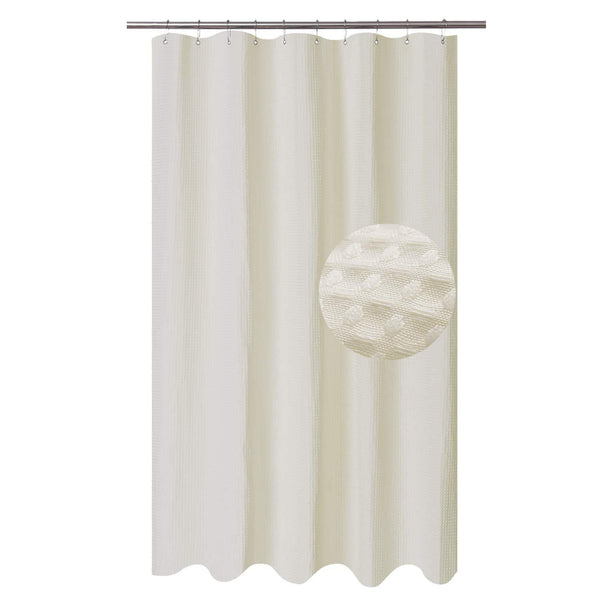 Waffle Weave Fabric Shower Curtain 230 GSM Heavy Duty, Spa, Hotel Luxury, Water Repellent, White Pique Pattern, 71 x 72 inches Decorative Bathroom Curtain