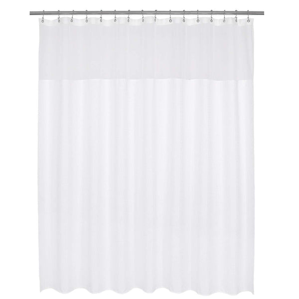 Waffle Weave Fabric Shower Curtain 230 GSM Heavy Duty, Spa, Hotel Luxury, Water Repellent, White Pique Pattern, 71 x 72 inches Decorative Bathroom Curtain