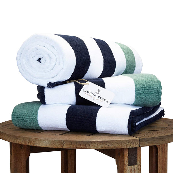 Oversize Plush Cabana Towel by Laguna Beach Textile Co | Navy and Seafoam Green| 1 Classic, Beach and Pool House Towel