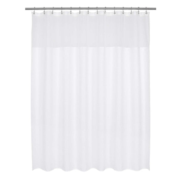 Waffle Weave Fabric Shower Curtain 230 GSM Heavy Duty, Spa, Hotel Luxury, Water Repellent, White Pique Pattern, 71 x 72 inches Decorative Bathroom Curtain