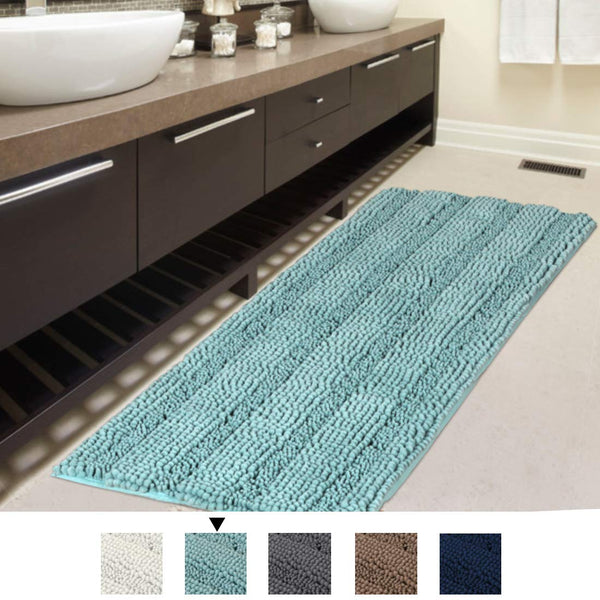 H.VERSAILTEX Bath Rug Runner 47" X 17" Large and Luxury Grey Striped Bath Mat Runner Ultra Soft Thick Non Slip Washable, Plush Shaggy Chenille Bathroom Rug Mat for Indoor Floor/Entry Way