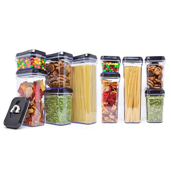 [10-Piece Set] Royal Air-Tight Food Storage Container Set - Durable Plastic - BPA Free - Clear Plastic with Black Lids