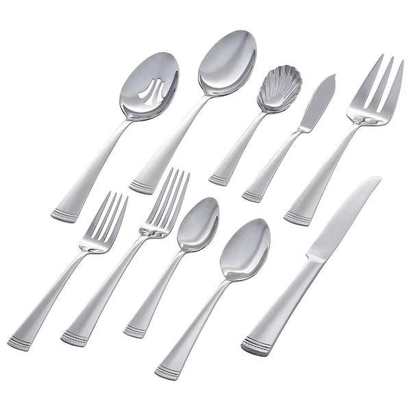 Stone & Beam Traditional Stainless Steel Flatware Silverware Set, Service for 8, 45-Piece, Silver with Square Brushed Trim