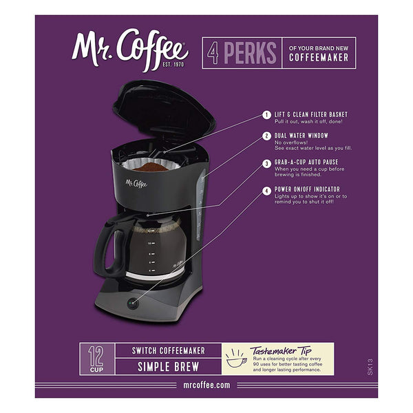 Mr. Coffee 12-Cup Coffee Maker, Black