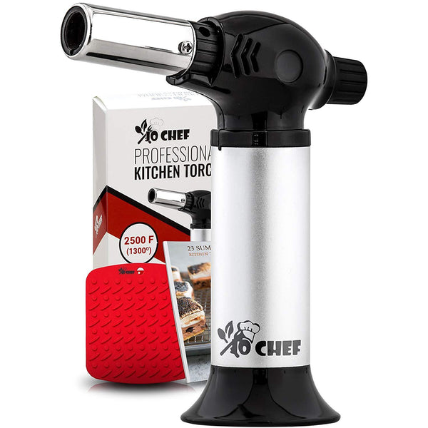 Jo Chef Kitchen Torch, Blow Torch - Refillable Butane Torch With Adjustable Flame - Culinary Torch, Creme Brûlée Torch For Cooking Food, Baking, BBQ & More + FREE Recipe eBook (With Fuel Gauge)