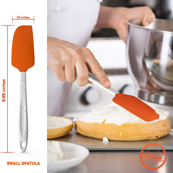 M KITCHEN WORLD Heat Resistant Silicone Spatulas Set | Rubber Spatula Kitchen Utensils Non-Stick for Cooking, Baking and Mixing | Ergonomic, Dishwasher Safe Bakeware Set of 4, Orange