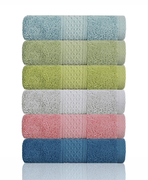 Cleanbear Face-Cloth Washcloths Set,100% Cotton, High Absorbent, 6-Pack 6 Colors, Size13 x13-deep Color