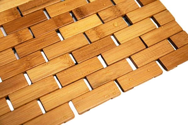 Natural Bamboo Wood Bath Mat: Wooden Door Mat/Kitchen Floor Rug - Bathroom Shower and Tub Mats