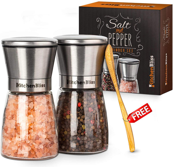 Professional Salt and Pepper Grinder Set – Premium Stainless Steel Salt and Pepper Shakers with Ceramic Spice Grinder Mill for Adjustable Coarseness by HOME EC