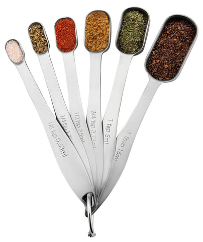 Spring Chef Heavy Duty Stainless Steel Metal Measuring Spoons for Dry or Liquid, Fits in Spice Jar, Set of 6