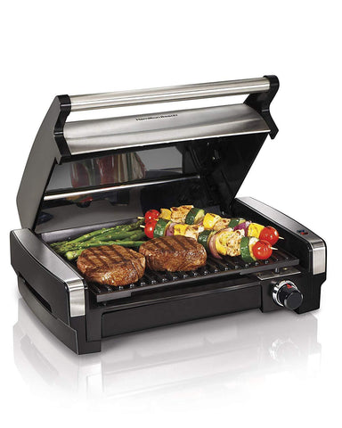 Hamilton Beach 25361 Electric Indoor Searing Grill with Removable Easy-to-Clean Nonstick Plate, Viewing Window, Stainless Steel