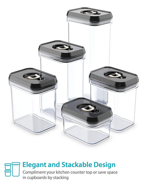 [10-Piece Set] Royal Air-Tight Food Storage Container Set - Durable Plastic - BPA Free - Clear Plastic with Black Lids