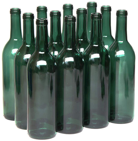 North Mountain Supply 750ml Glass Bordeaux Wine Bottle Flat-Bottomed Cork Finish - Case of 12 - Clear/Flint