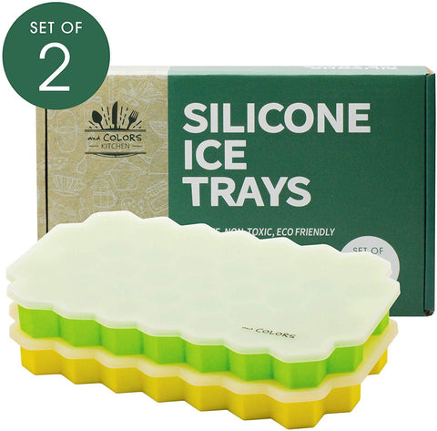 andCOLORS SILICONE ICE TRAYS unbreakable stackable & re-useable environmentally friendly perfect for parties 100% BPA free dishwasher safe 37 Cubes Ice Trays(Set of 2)